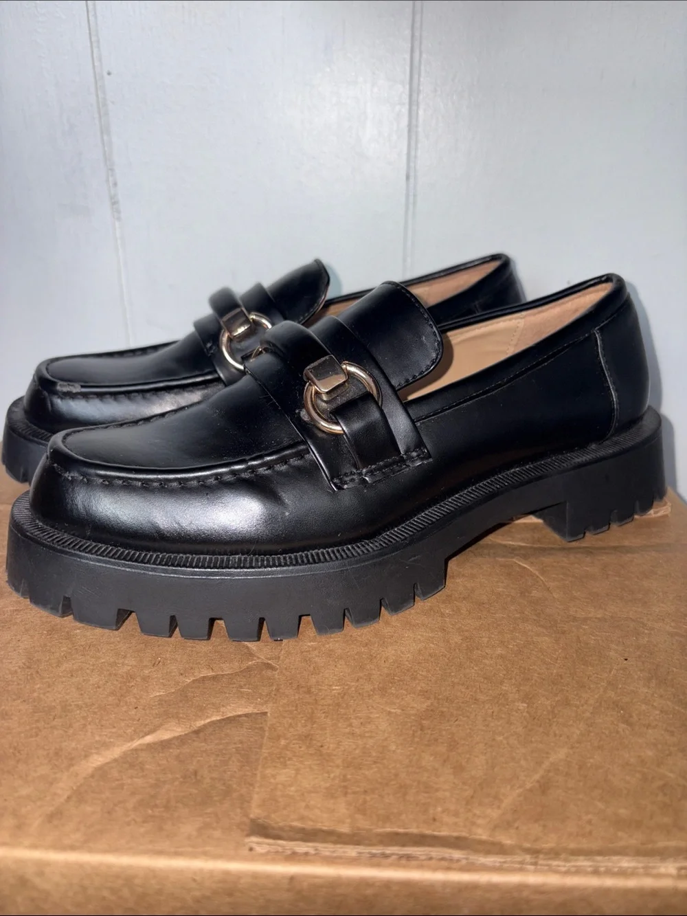 Zara Women’s Black Chunky Lug Sole Loafers size 37